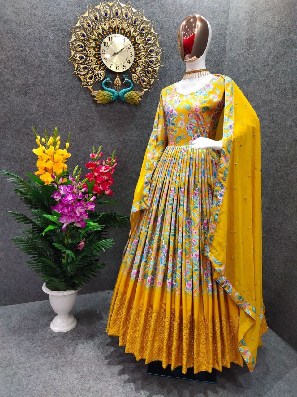 Yellow Salwar Suit In Poly Ryon Silk With Digital Print