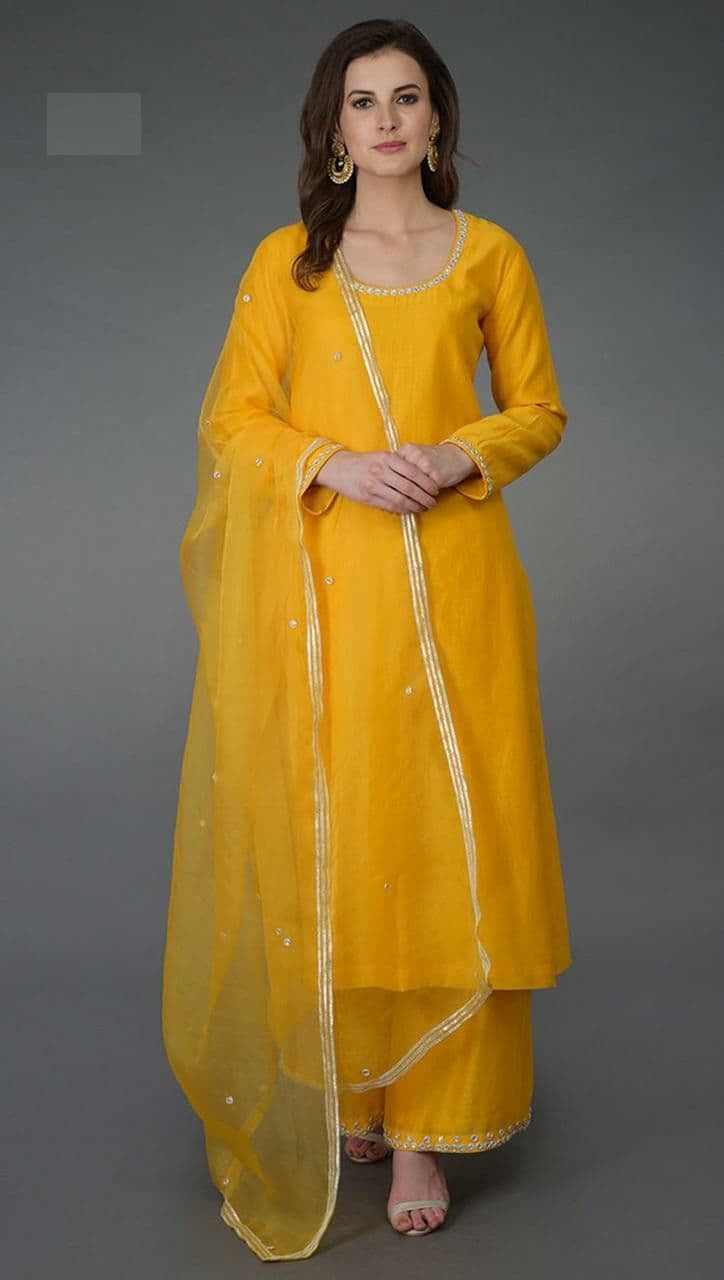 Yellow Salwar Suit In Pure Cotton With Border Work