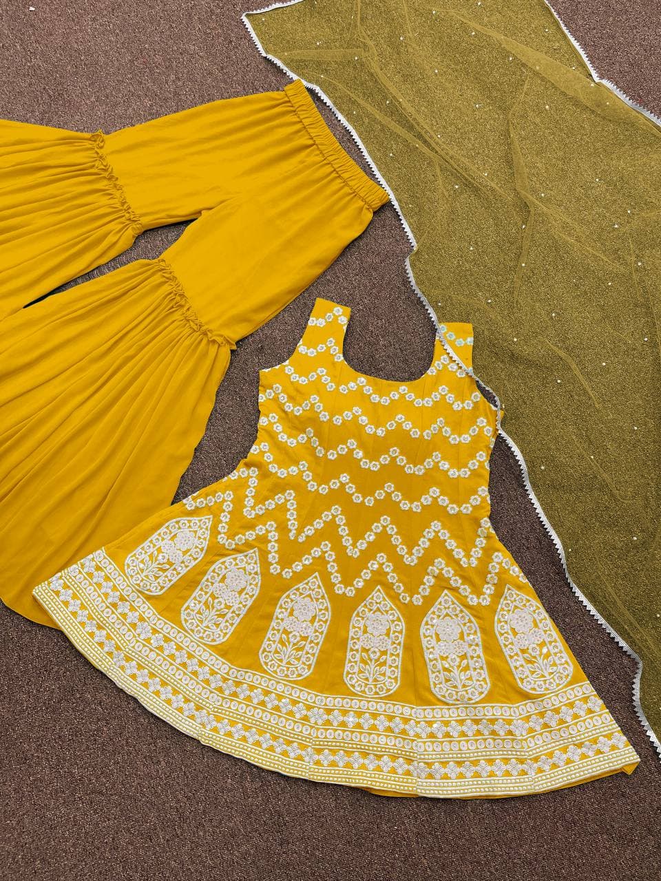 Yellow Salwar Suit In Fox Georgette With Embroidery Work