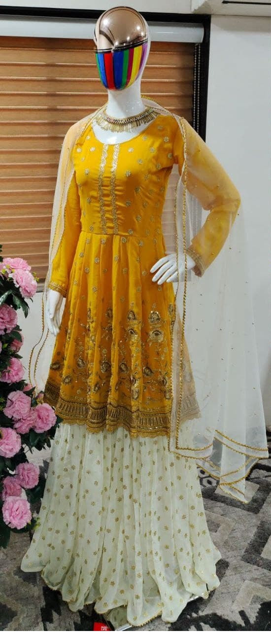 Yellow Salwar Suit In Fox Georgette With Embroidery Work