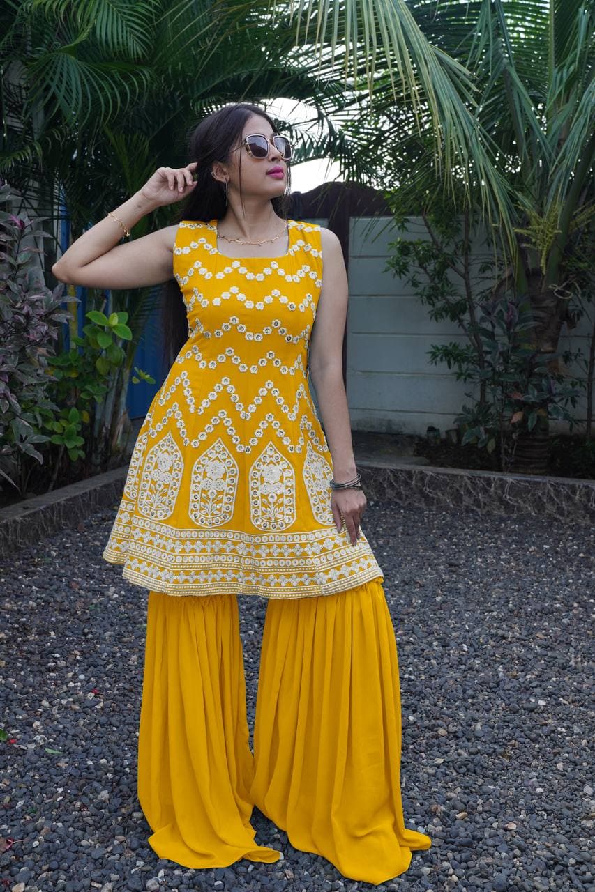 Yellow Salwar Suit In Fox Georgette With Embroidery Work