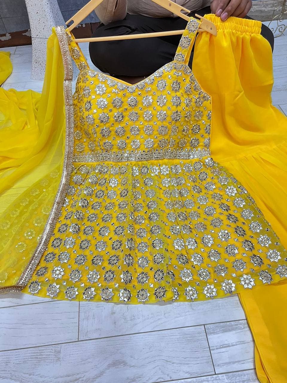 Yellow Salwar Suit In Georgette Silk With Embroidery Work