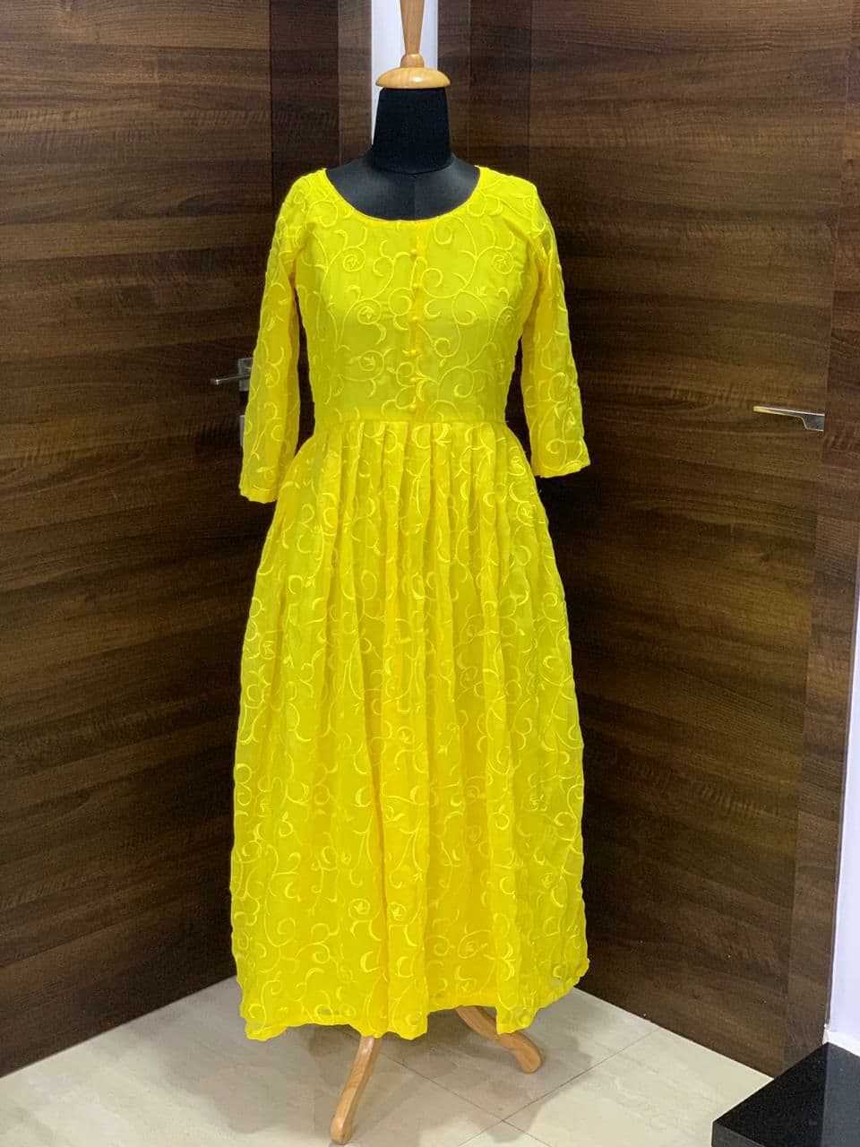 Yellow Salwar Suit In Georgette Silk With Thread Embroidery Work