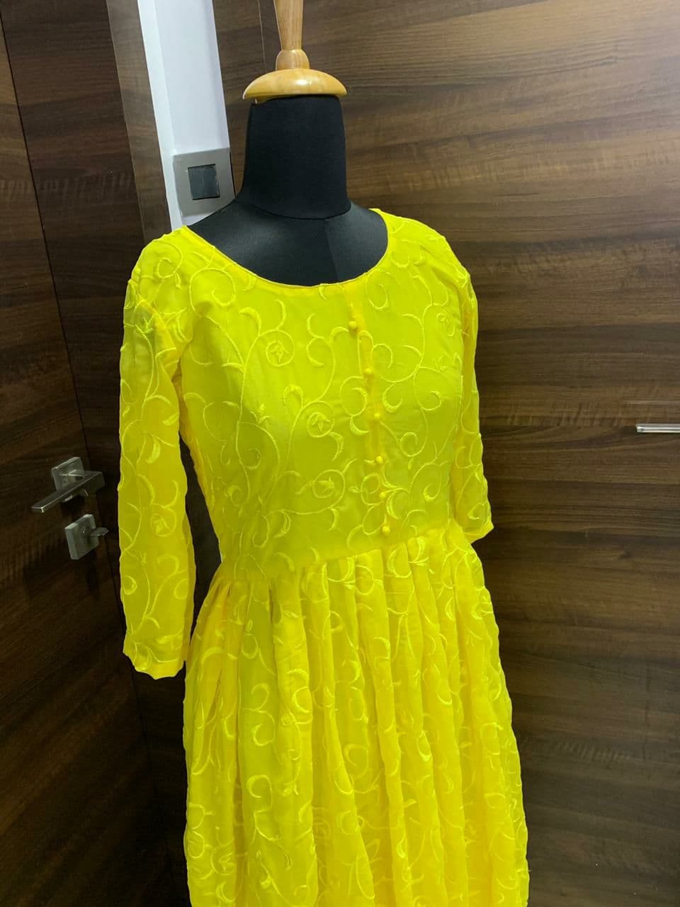 Yellow Salwar Suit In Georgette Silk With Thread Embroidery Work