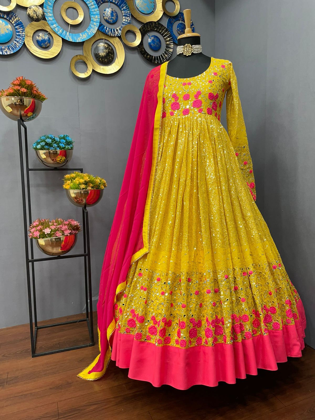 Yellow Salwar Suit In Georgette With Sequence Embroidery Work