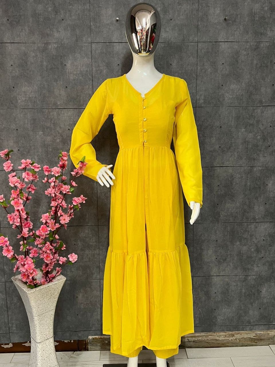 Yellow Salwar Suit In Maska Cotton Silk With Plain