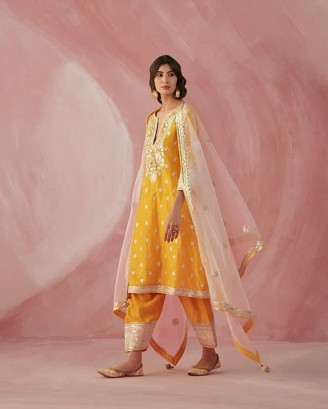 Yellow Salwar Suit In Ryon Cotton With Chain Stitch Work