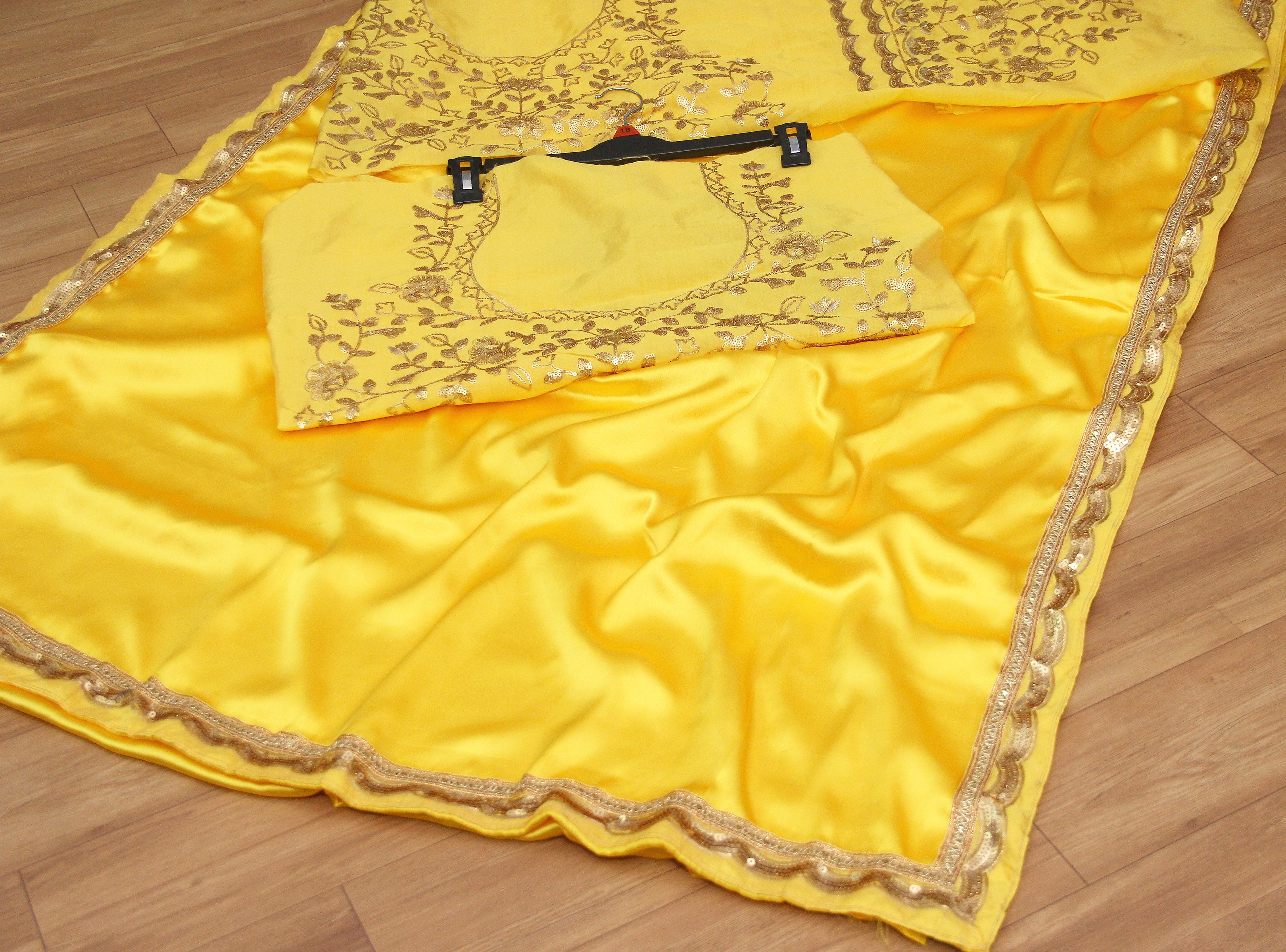 Yellow Saree In Japan Satin Silk With Sequence Work