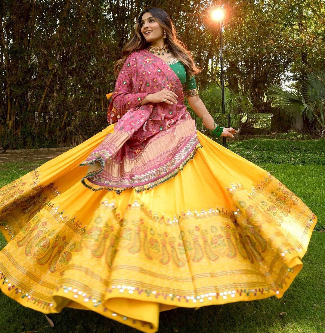 Yellow Lehenga Choli In Soft Butter Silk With Digital Print