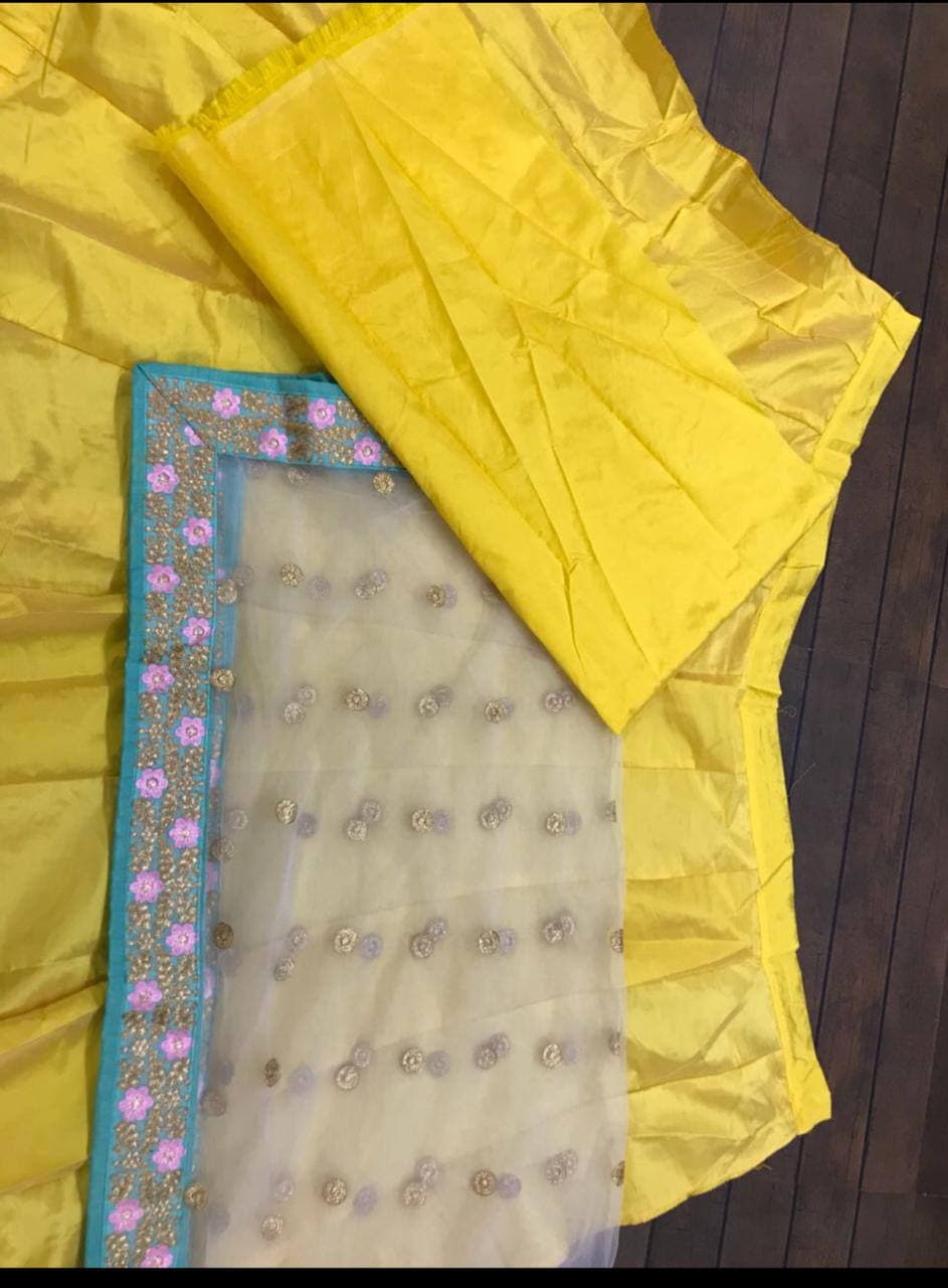 Yellow Lehenga Choli In Taffeta Silk With Plain