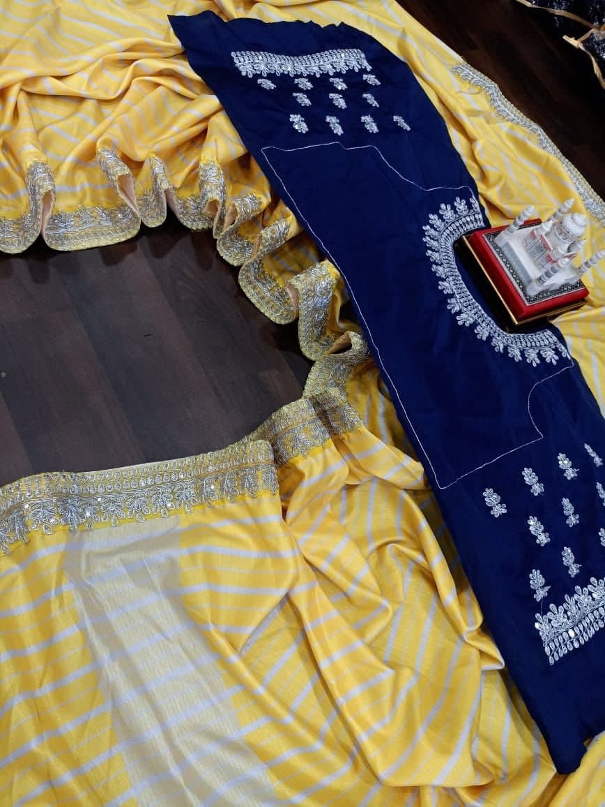 Yellow Saree In Vichitra Silk With Digital Print