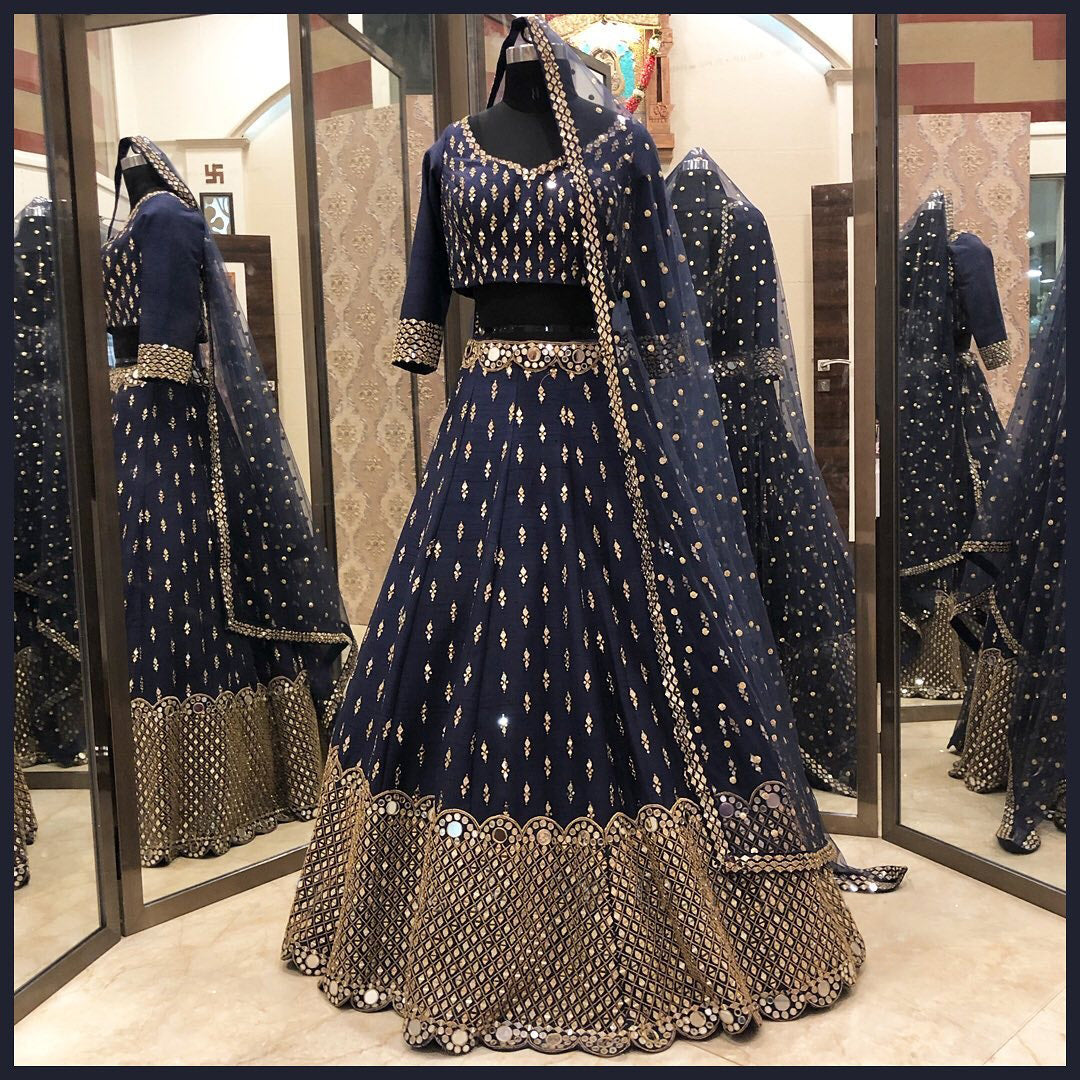 Blue Lehenga Choli In Benglori Silk With Zari Work