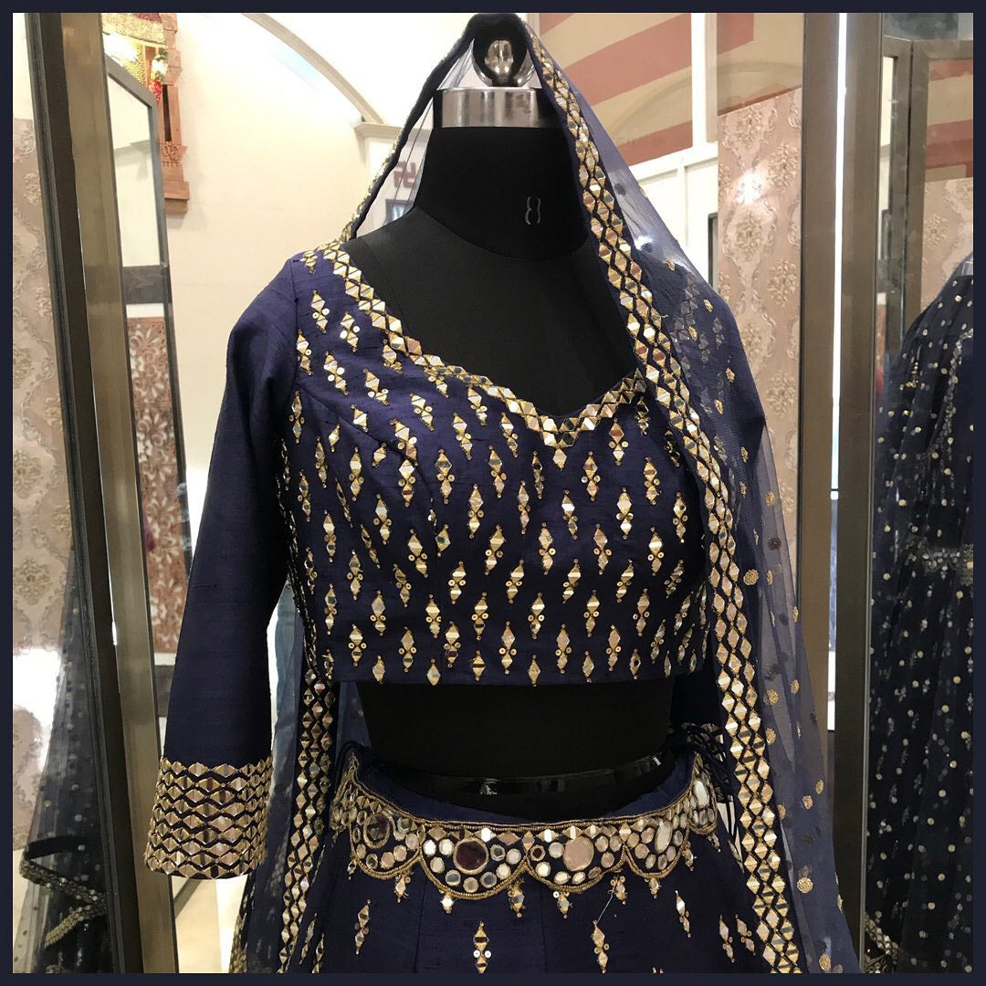 Blue Lehenga Choli In Benglori Silk With Zari Work