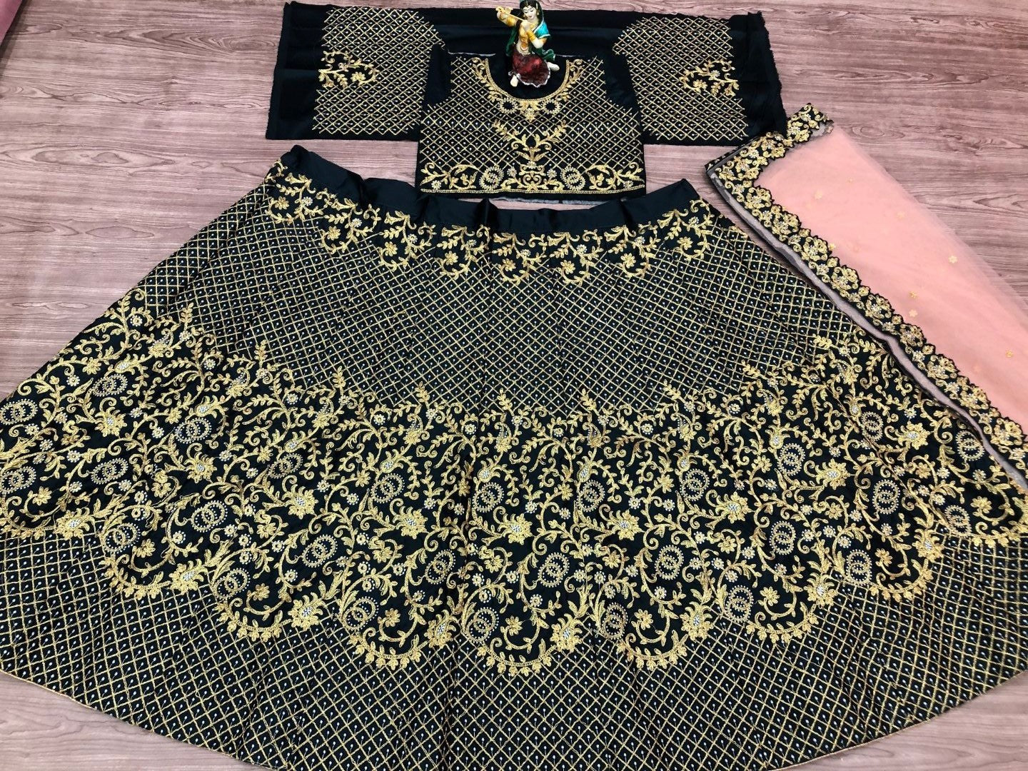 Black Lehenga Choli In Malai Satin Silk With Embroidery Work