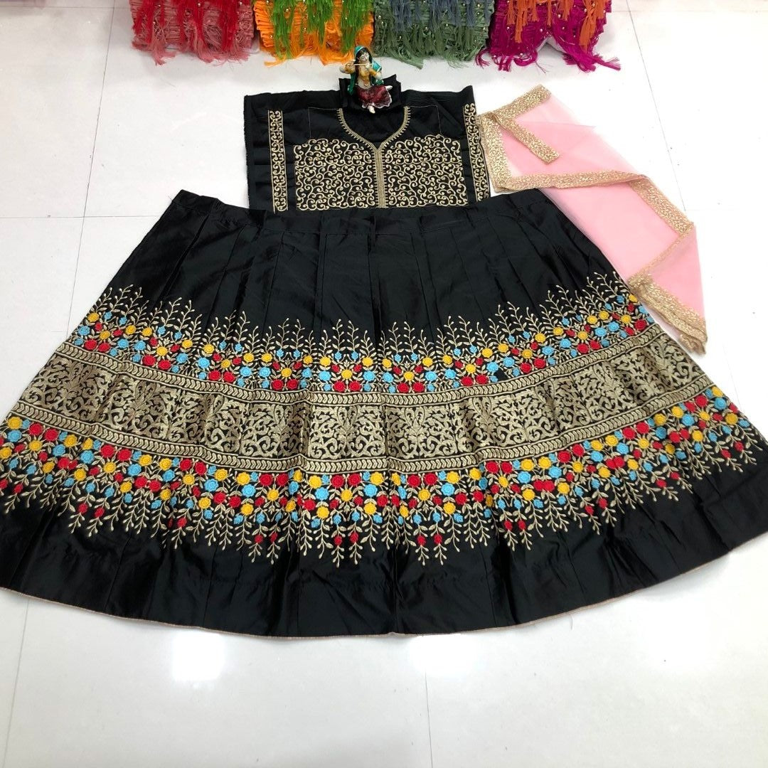 Black Lehenga Choli In Taffeta Silk With Embroidery Work