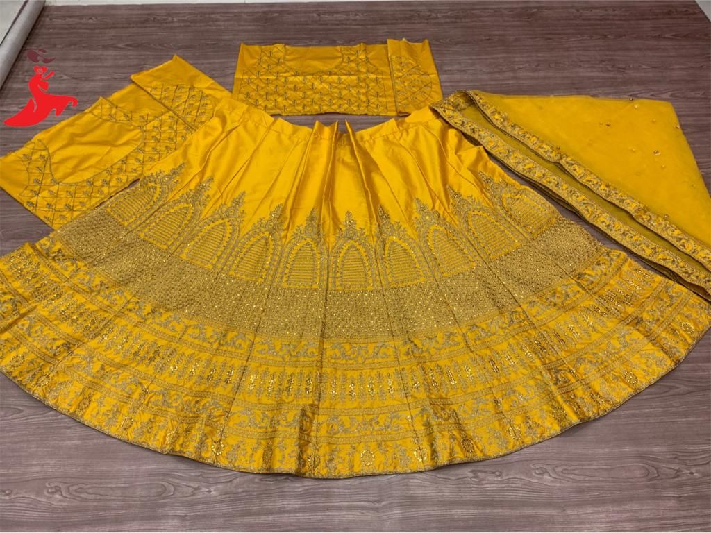 Yellow Lehenga Choli In Malay Silk With Embroidery Work