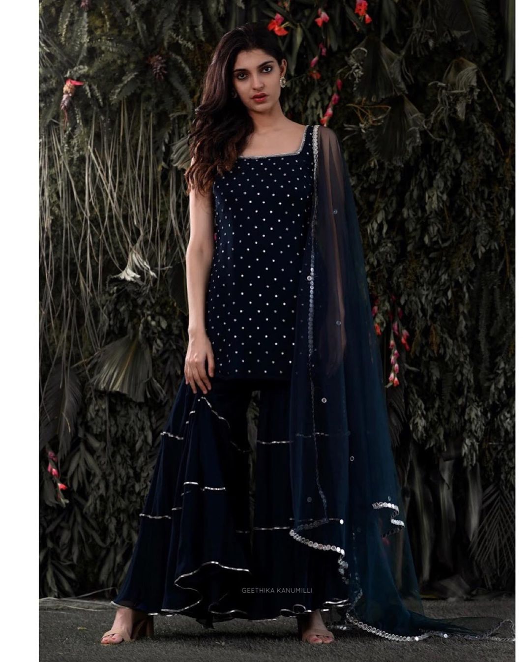 Navy Blue Salwar Suit In Georgette Silk With Mukaish Work