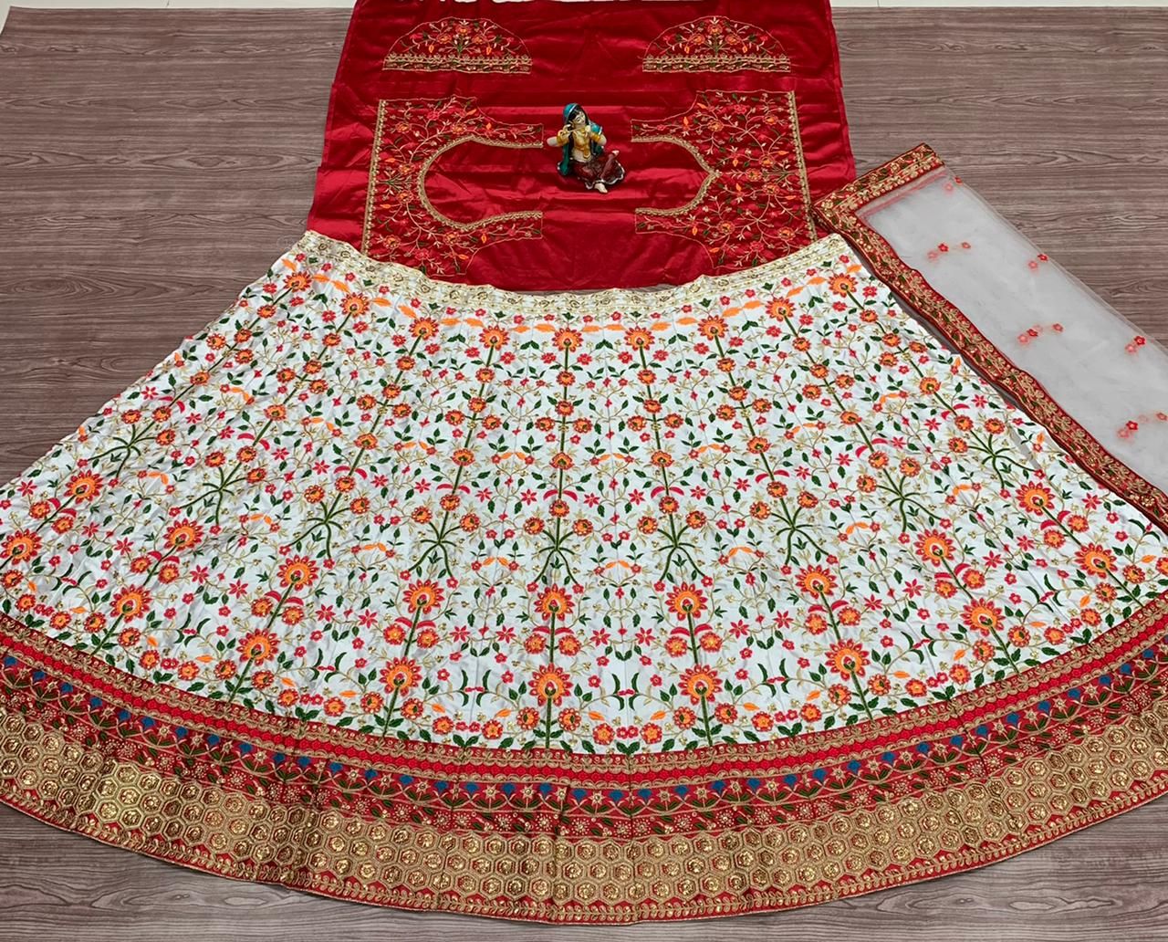 White Lehenga Choli In Malai Silk With Embroidery Work