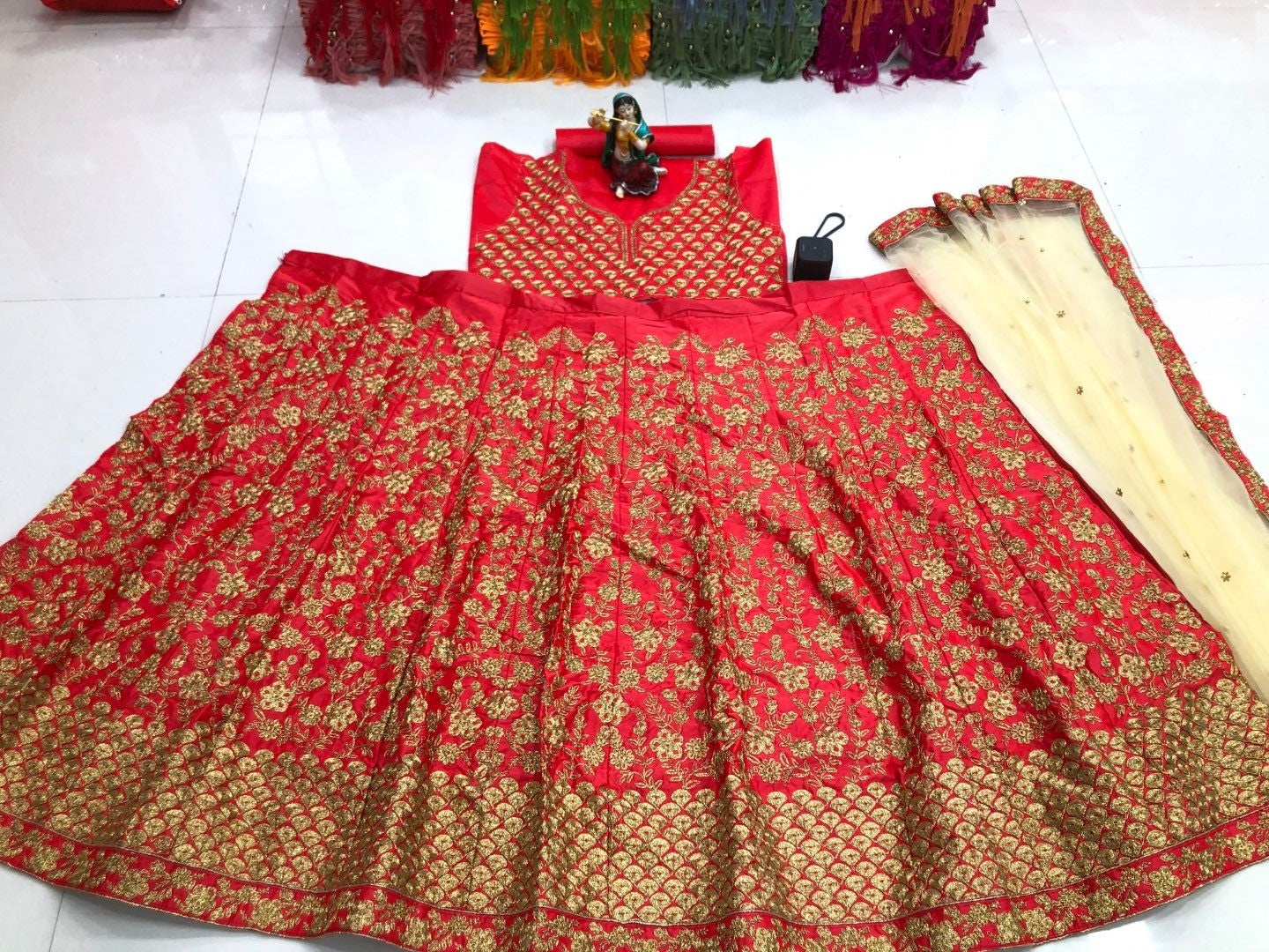 Red Lehenga In Malai Satin Silk With Embroidery Work