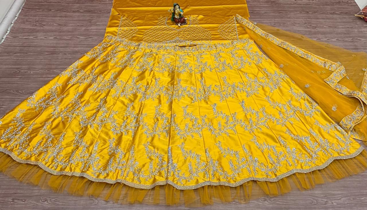 Yellow Lehenga Choli In Malay Silk With Embroidery Work