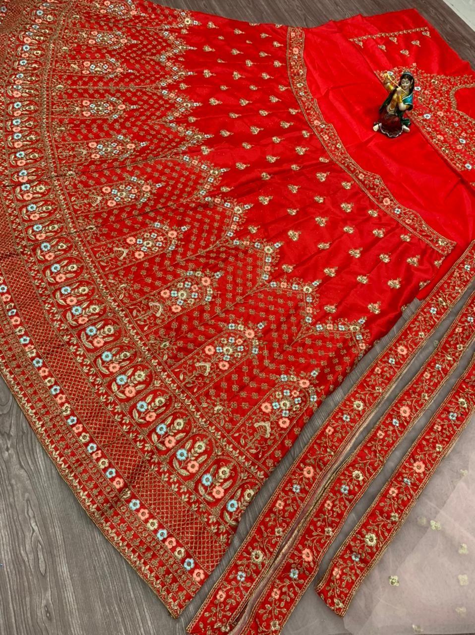 Red Lehenga Choli In Malai Satin Silk With Embroidery Work