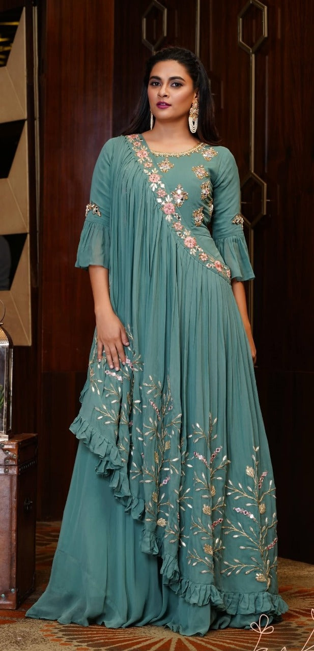 Mint Green Bridal And Partywear Gown Embellished with Stonework – Seasons  Chennai