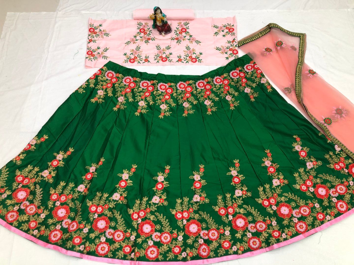 Green Lehenga Choli In Malai Satin Silk With Embroidery Work