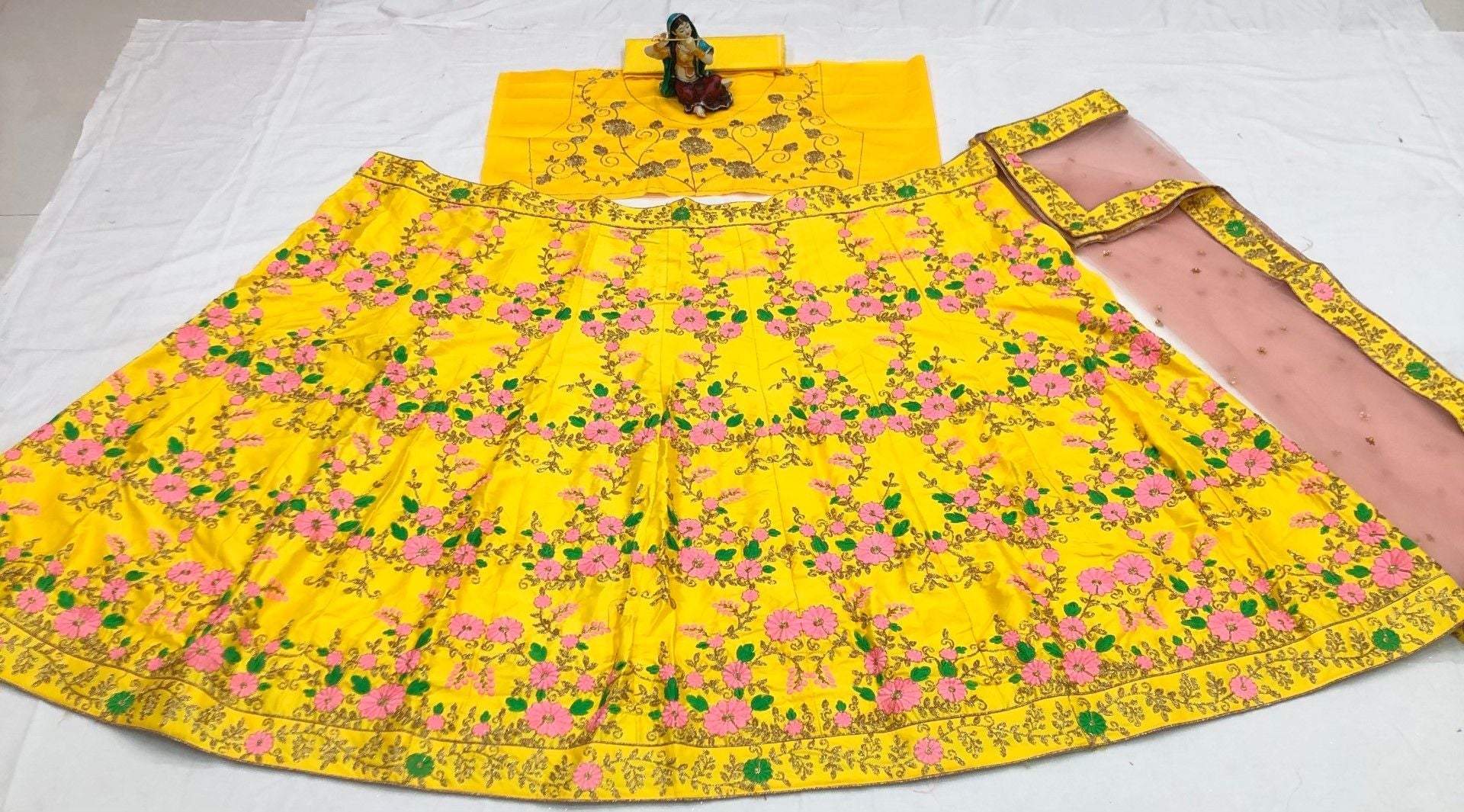Yellow Lehenga Choli In Malai Satin Silk With Embroidery Work
