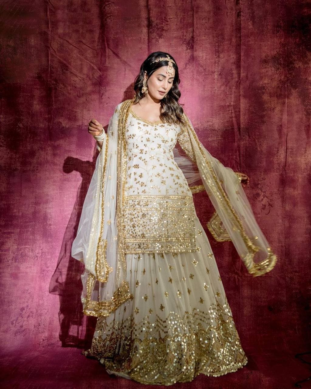 White Sharara Suit In Fox Georgette With Embroidery Work