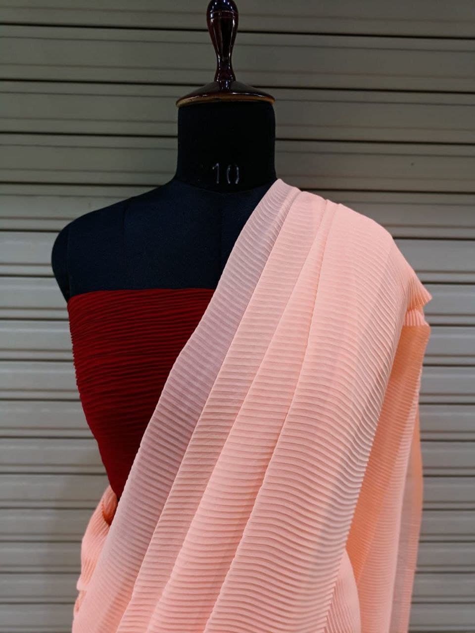 Peach Saree In Georgette With Crush Work