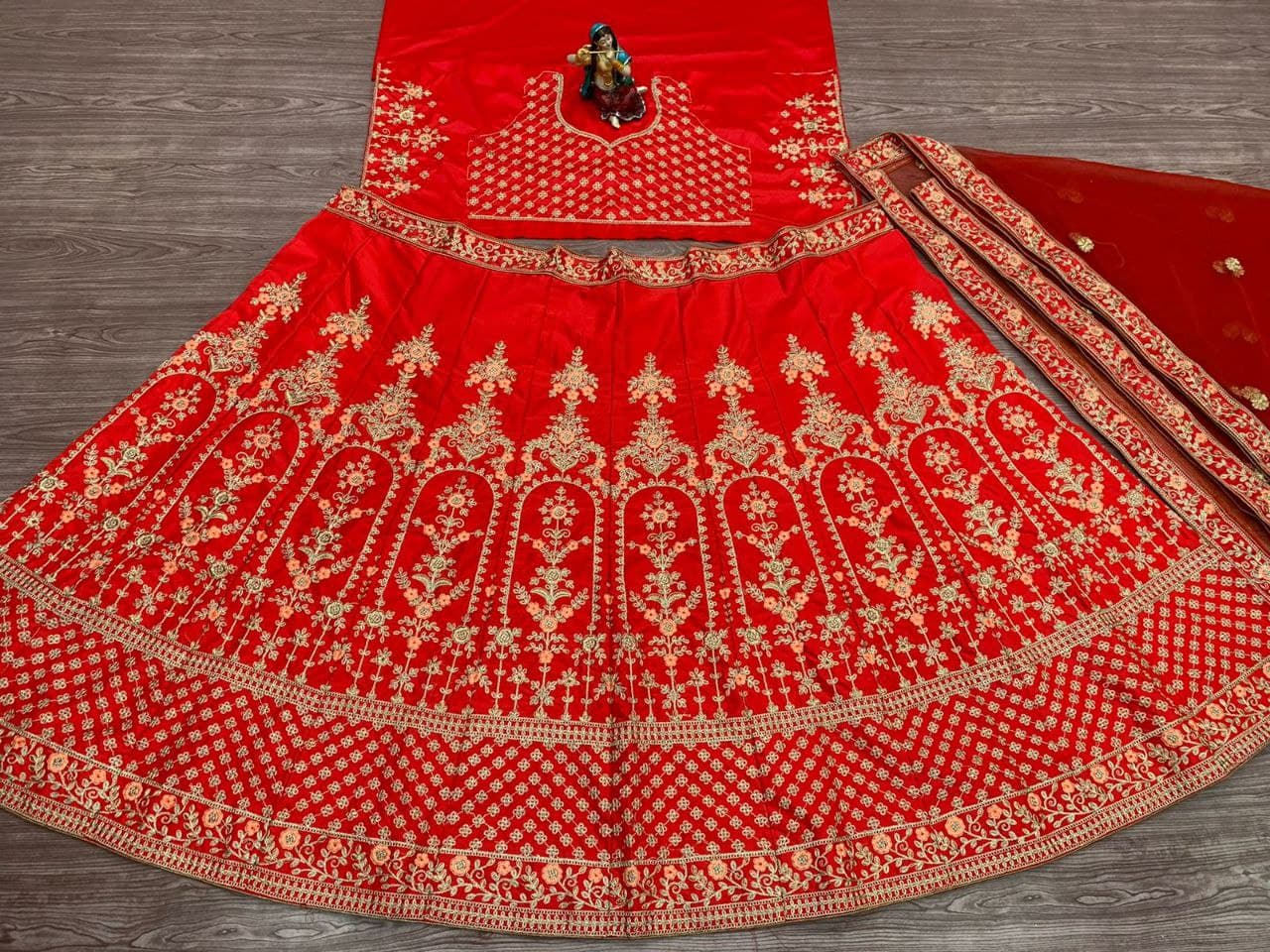 Red Lehenga Choli In Heavy Malai Silk With Cording Embroidery Work