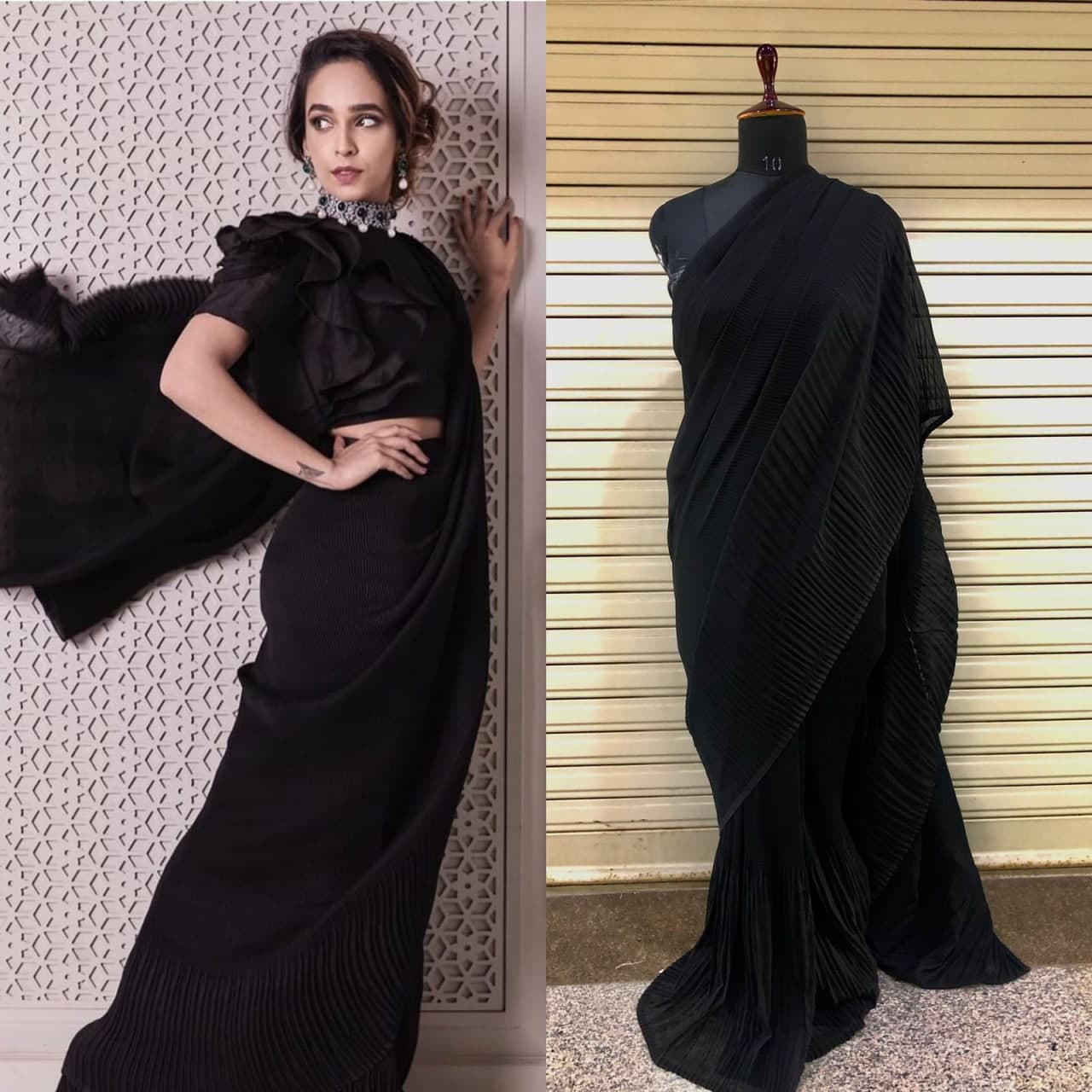 Black Saree In Georgette With Crush Work