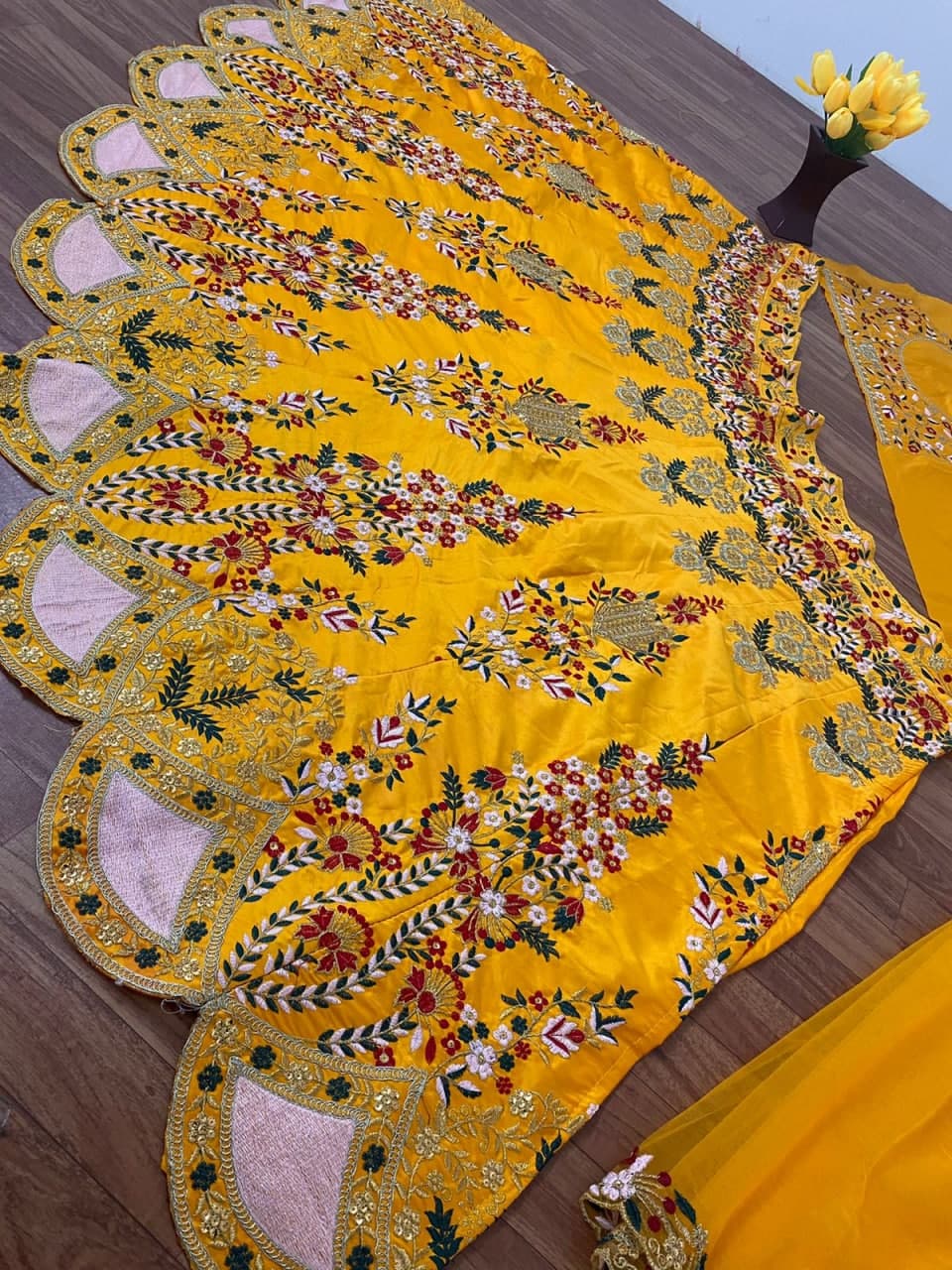 Mustard yellow Lehenga Choli In Raw Micro Silk With 5 MM Sequence Work