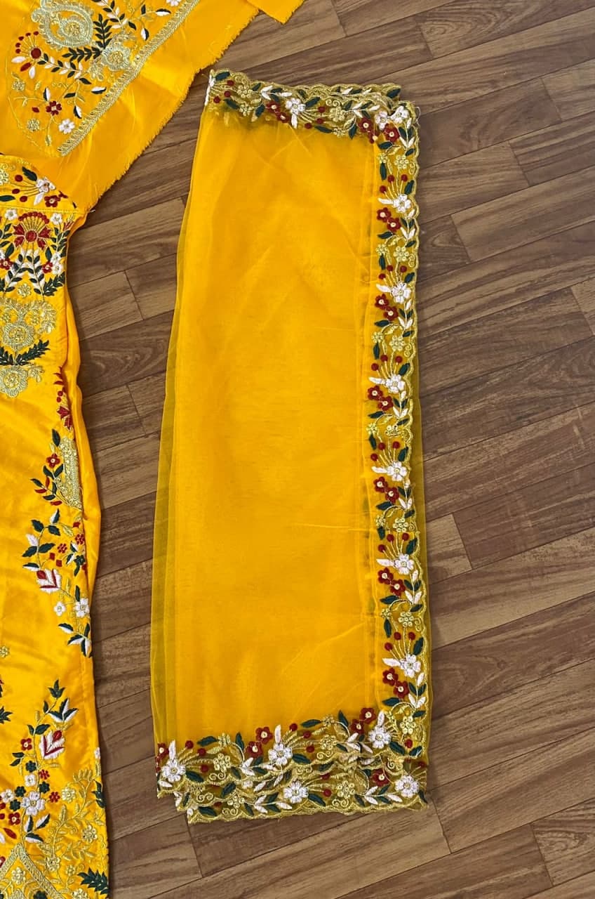 Mustard yellow Lehenga Choli In Raw Micro Silk With 5 MM Sequence Work