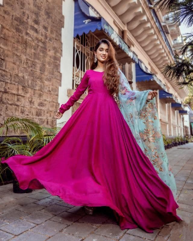 Rani Pink Anarkali Suit In Heavy 14 GM Ryon