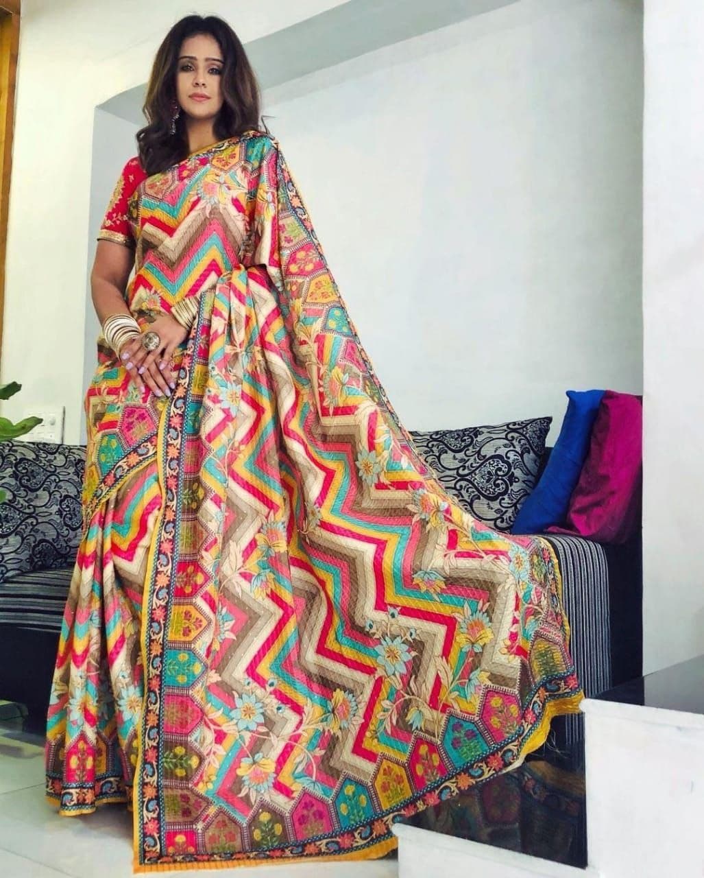 Multi Saree In Vichitra Silk With Digital Print