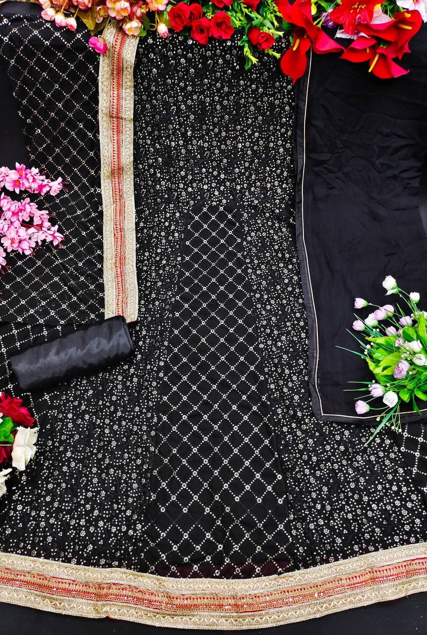 Black Gown In Heavy Bluming Georgette With Sequence Embroidery Work