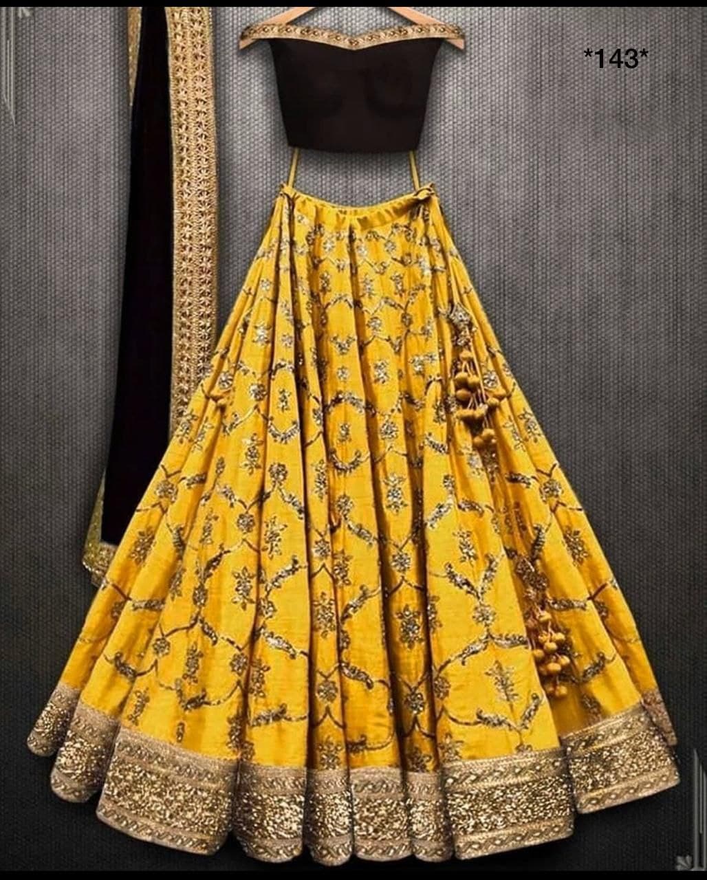 Yellow Lehenga In Benglori Satin With Sequence Work