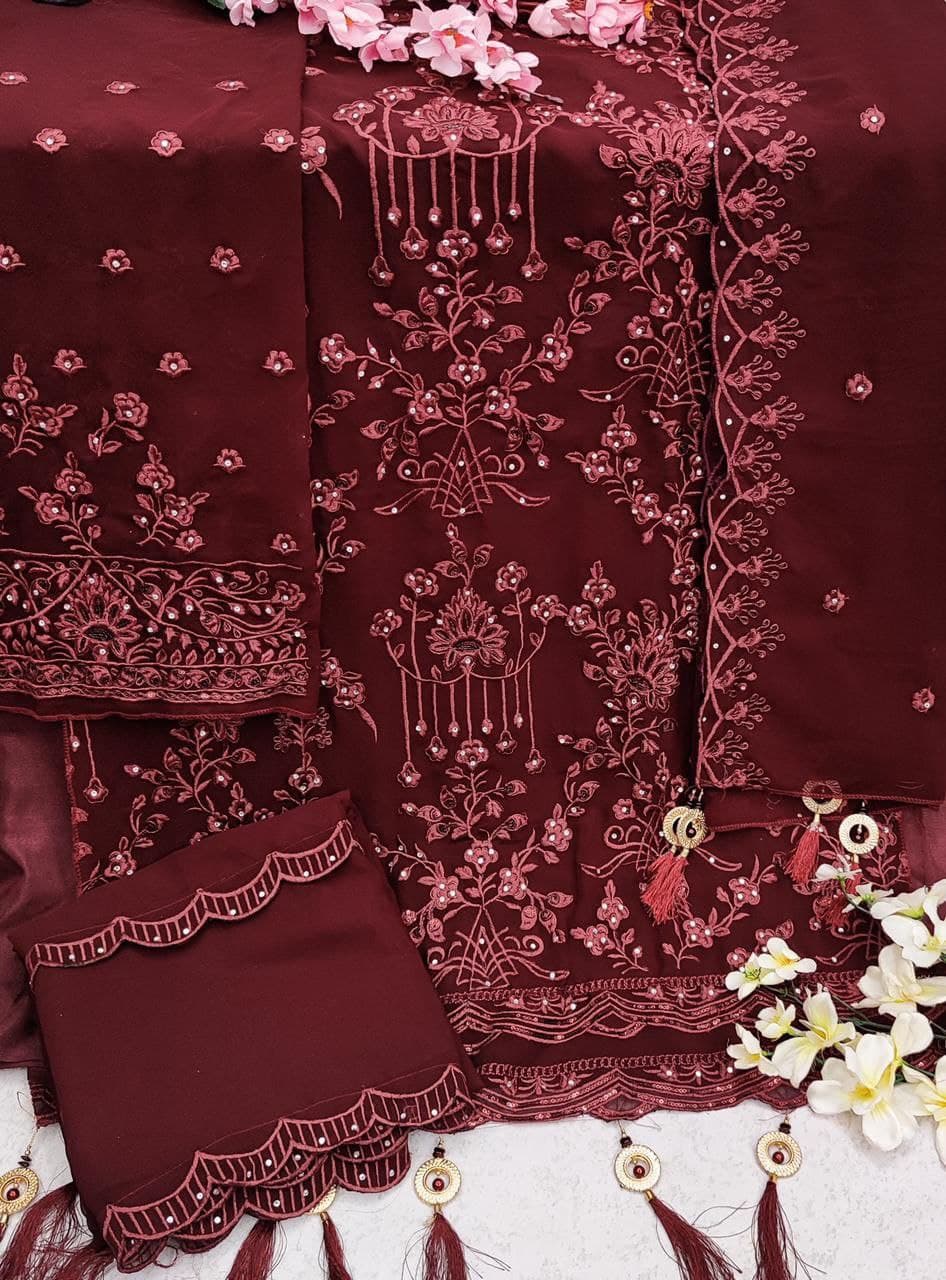 Maroon Salwar Suit In Georgette Silk With Embroidery Work