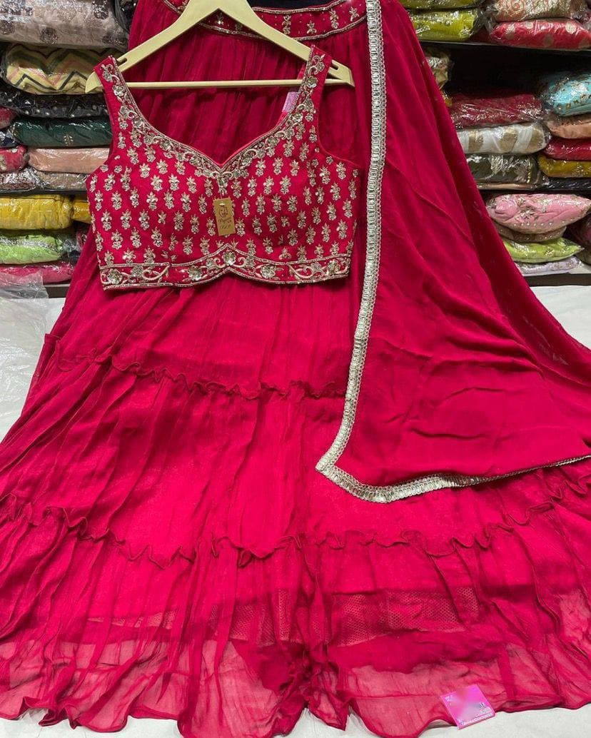 Rani Pink Lehenga In Pure Georgette With Dori Zari Work