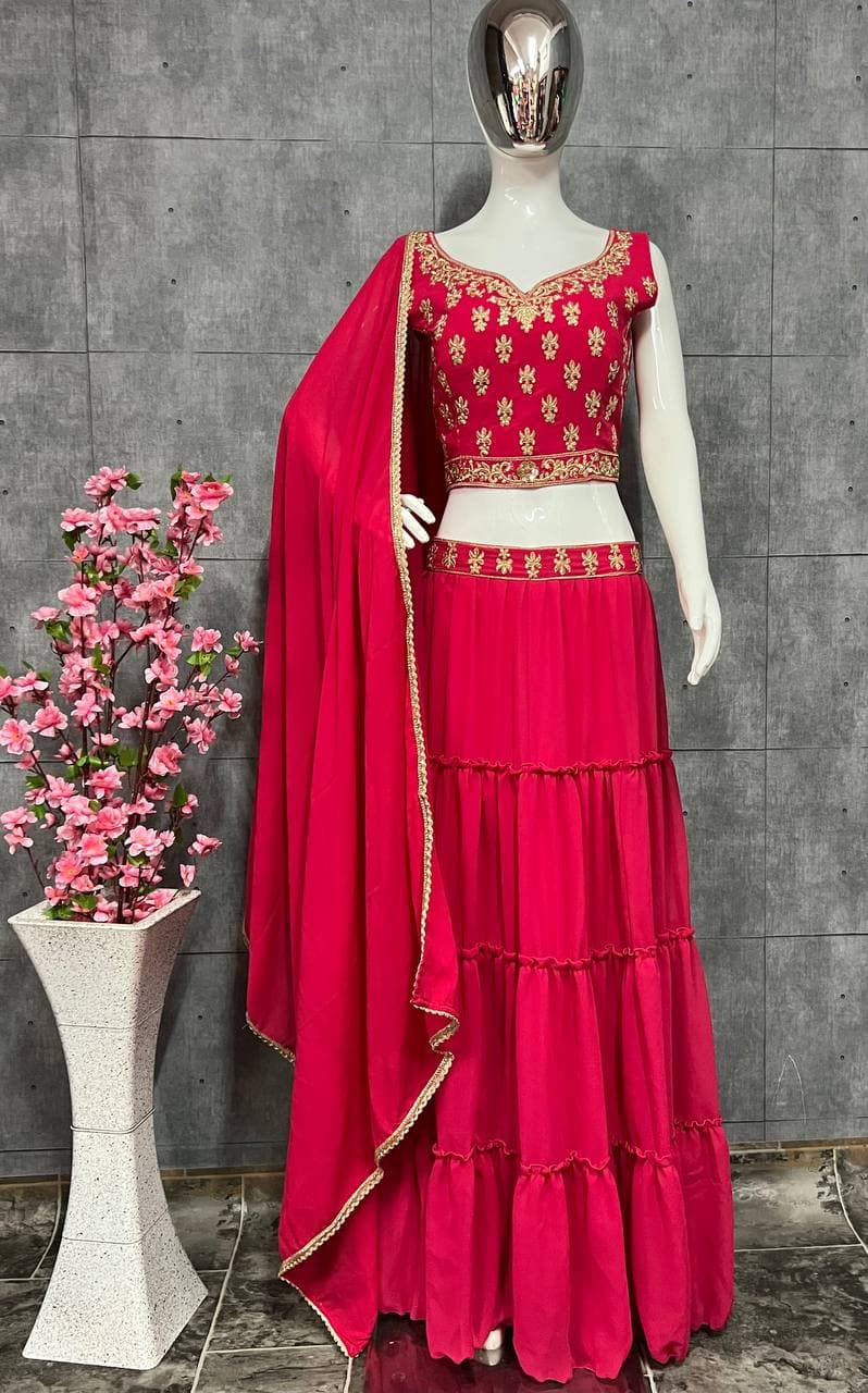 Rani Pink Lehenga In Pure Georgette With Dori Zari Work