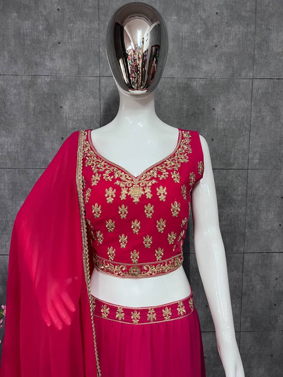 Rani Pink Lehenga In Pure Georgette With Dori Zari Work