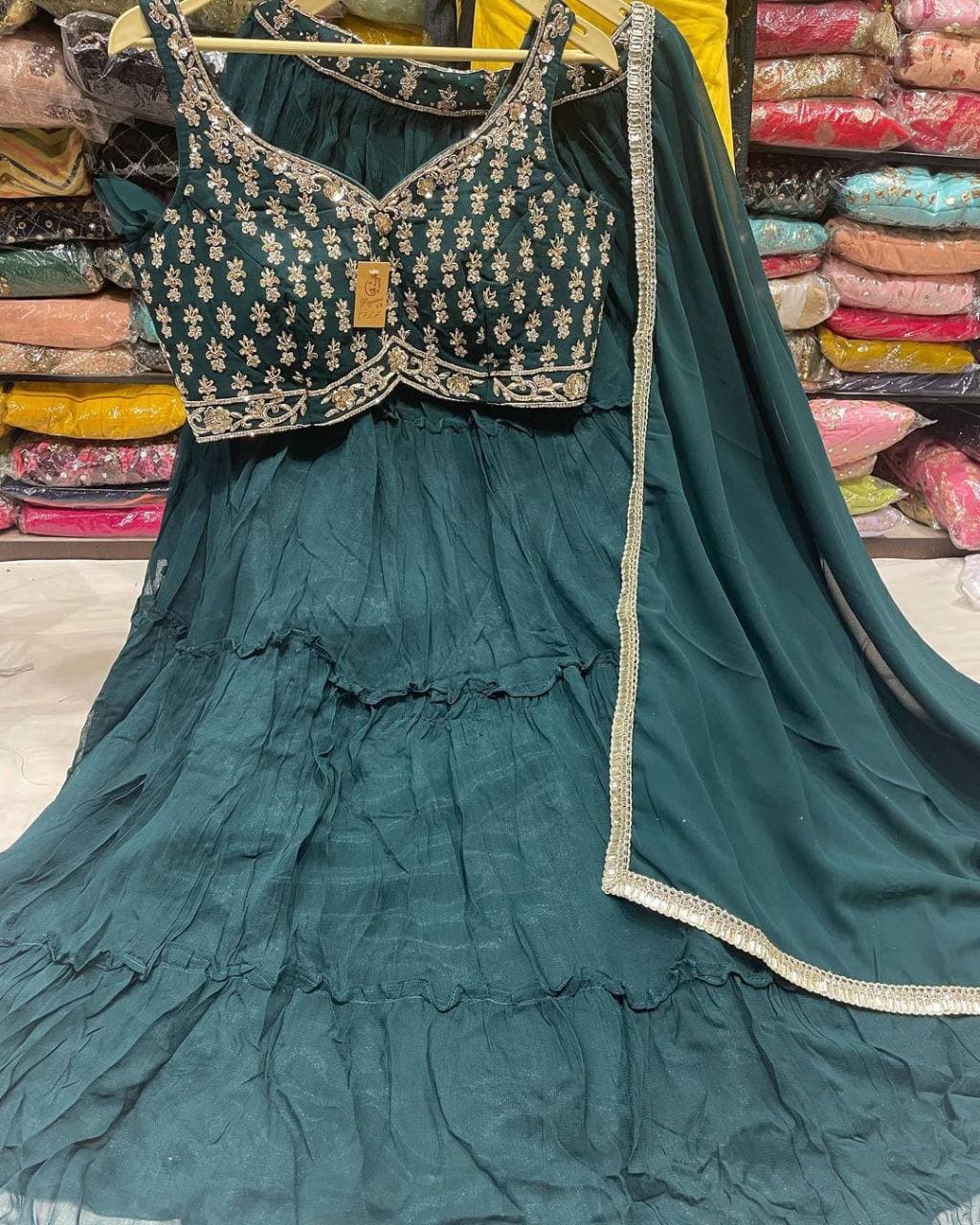 Rama Blue Lehenga In Pure Georgette With Dori Zari Work