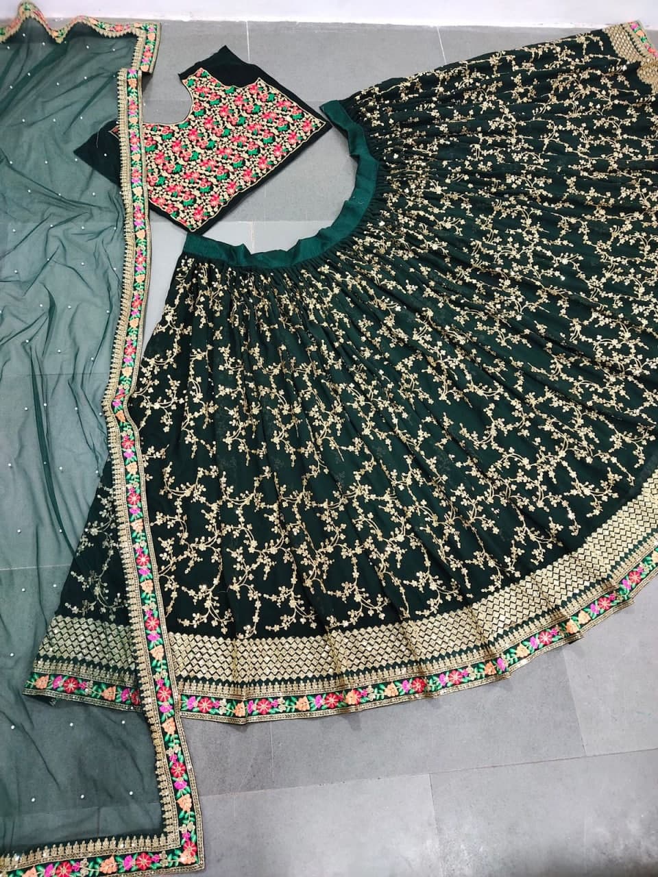 Dark Green Lehenga In Fox Georgette With Sequence Embroidery Work