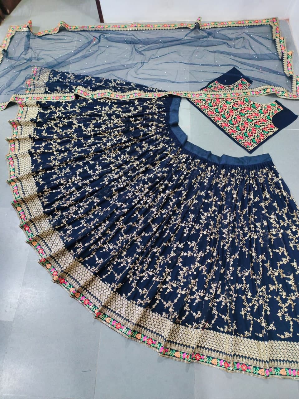 Navy Blue Lehenga In Fox Georgette With Sequence Embroidery Work