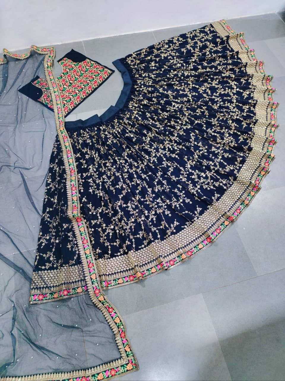 Navy Blue Lehenga In Fox Georgette With Sequence Embroidery Work