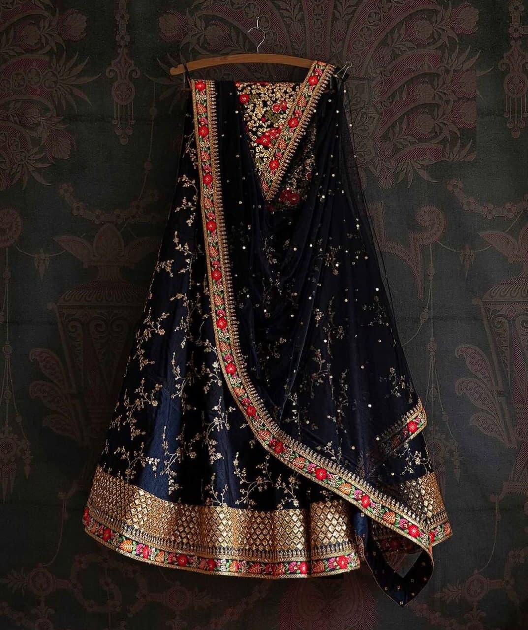 Navy Blue Lehenga In Fox Georgette With Sequence Embroidery Work