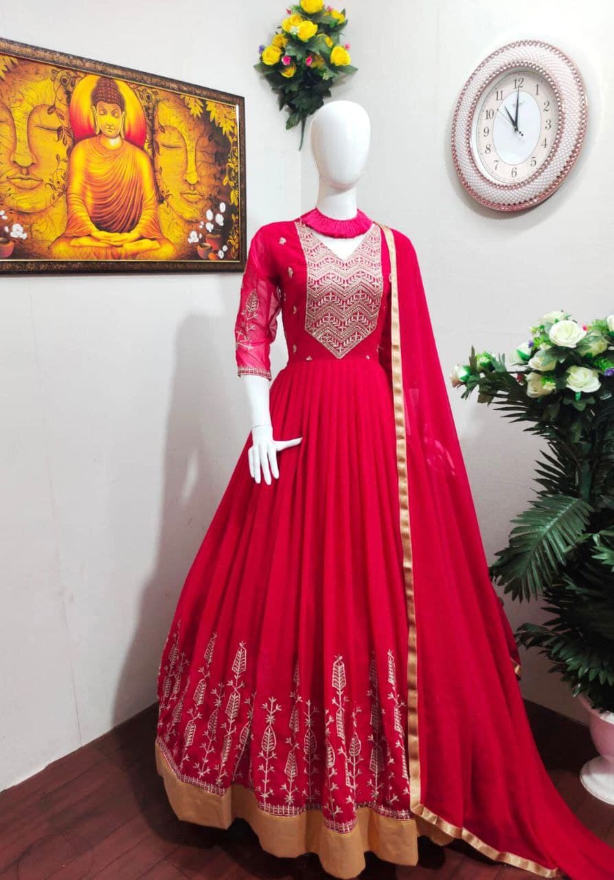 Rani Pink Gown In Fox Georgette With Heavy Embroidery Work