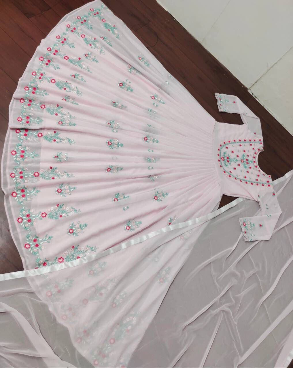 Light Pink Gown In Fox Georgette With Heavy Embroidery Work