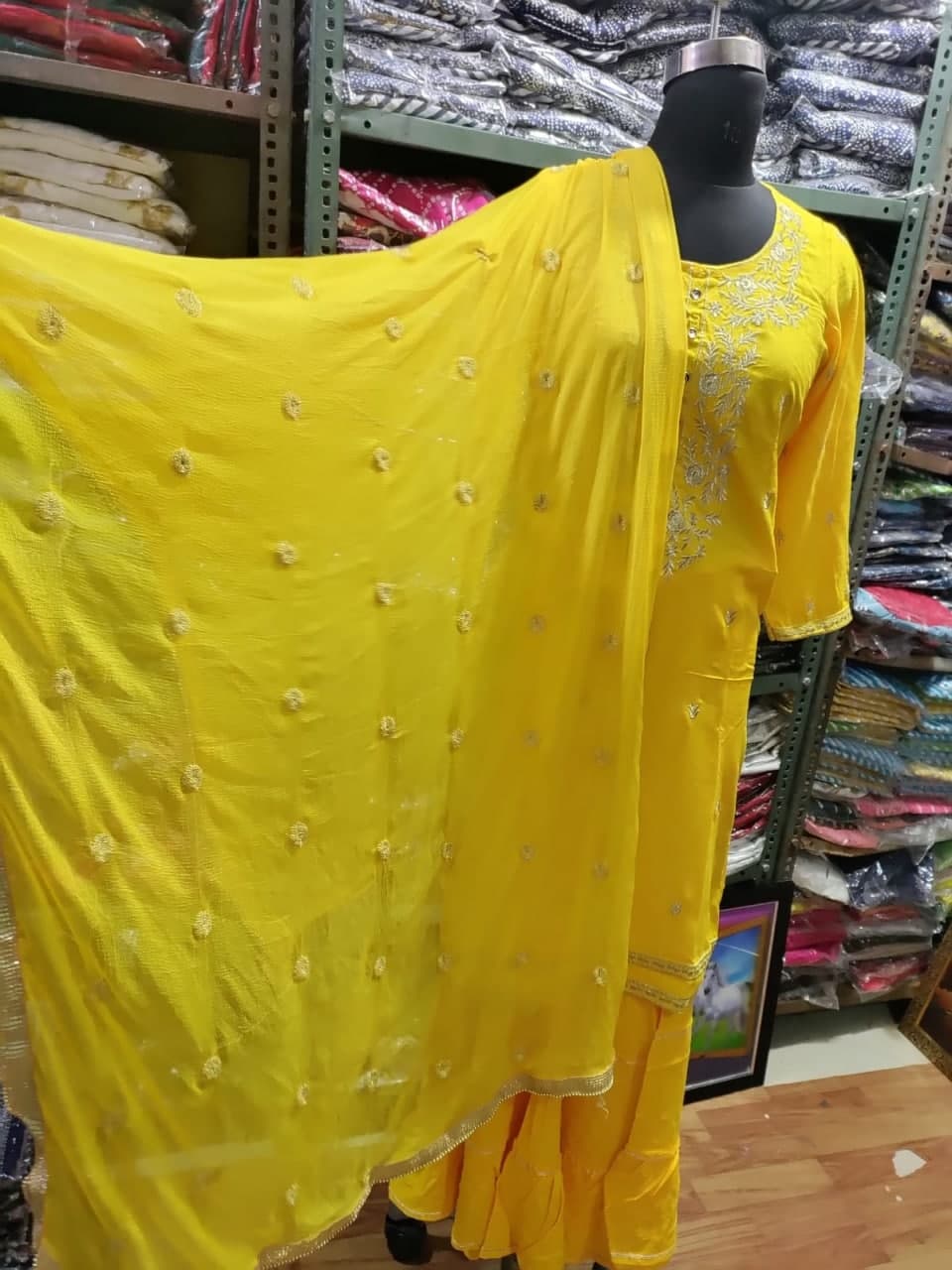 Yellow Sharara Suit In Rayon Sulb With Embroidery Work